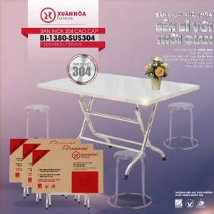BÀN ĂN INOX 304 XUÂN HÒA MẶT CHỮ NHẬT BI4-1380-304