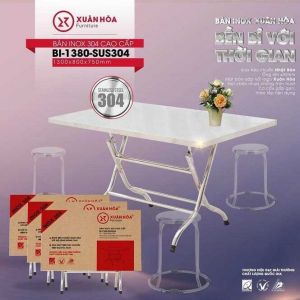 BÀN ĂN INOX 304 XUÂN HÒA MẶT CHỮ NHẬT BI5-1380-304